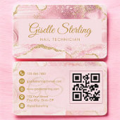 Nail Technician Pink Gold Agate QR Code Visitenkarte