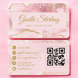 Nail Technician Pink Gold Agate QR Code Visitenkarte