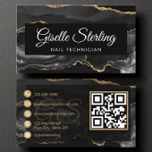 Nail Technician QR Code Black Gold Agate Luxus Visitenkarte