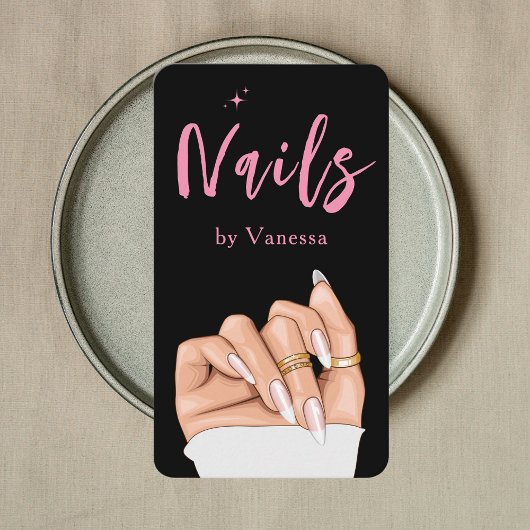 Nail Technician Qr Code Nägel Art Salon Black Pink Visitenkarte