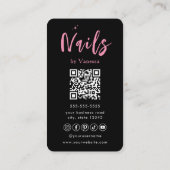 Nail Technician Qr Code Nägel Art Salon Black Pink Visitenkarte (Rückseite)