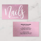 Nail Technician Rose Pink Glitzer Typografie Visitenkarte (Vorne/Hinten)
