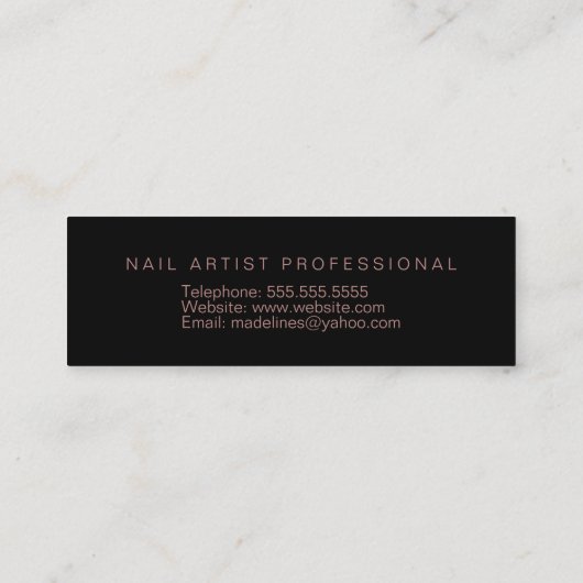 Nail Technician Salon Artist Rose Gold Black Mini Visitenkarte (Rückseite)
