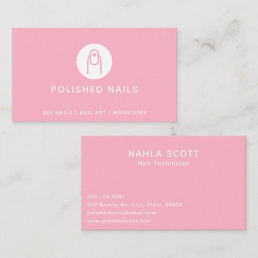 Nail Technician Salon Heart Nail Art Pink Visitenkarte (Vorne/Hinten)