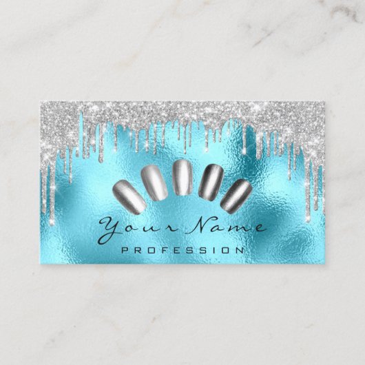 Nails Art Glitzer Blue Silver Gray Manicure Tropfe Visitenkarte (Vorderseite)