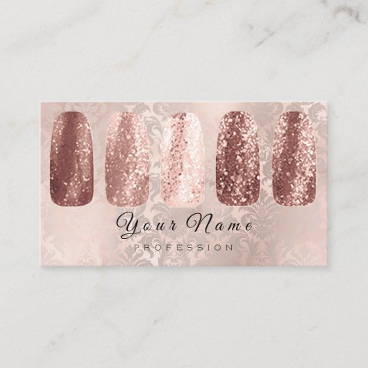 Nails Art Glitzern Damask Champagne Rose Gold Visitenkarte (Vorderseite)