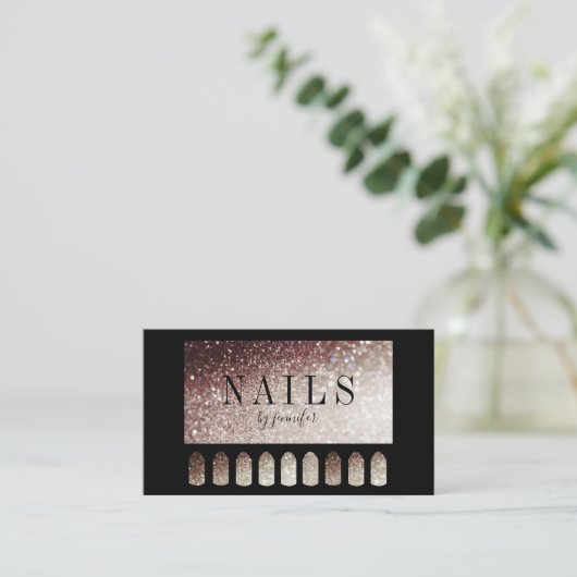 Nails Artist Elegant Schwarz Silber Rost Visitenkarte (Stehend Vorderseite)