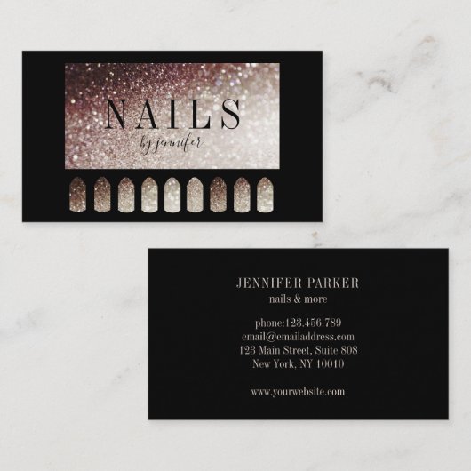 Nails Artist Elegant Schwarz Silber Rost Visitenkarte (Vorne/Hinten)