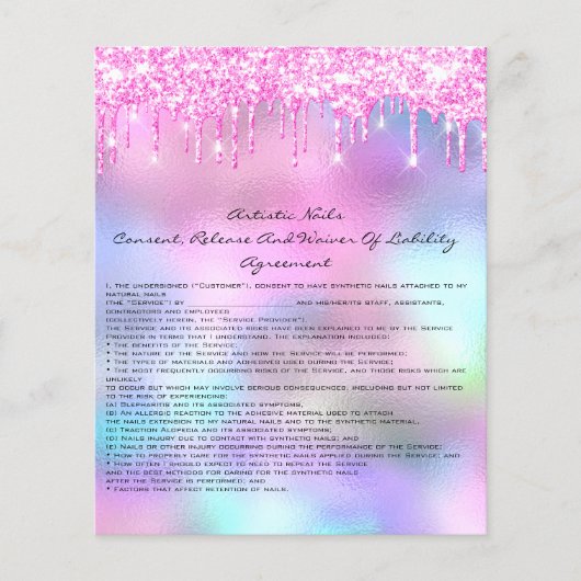 Nails Artist Liability Waiver Rose Pink Tropfens B Flyer (Vorne)