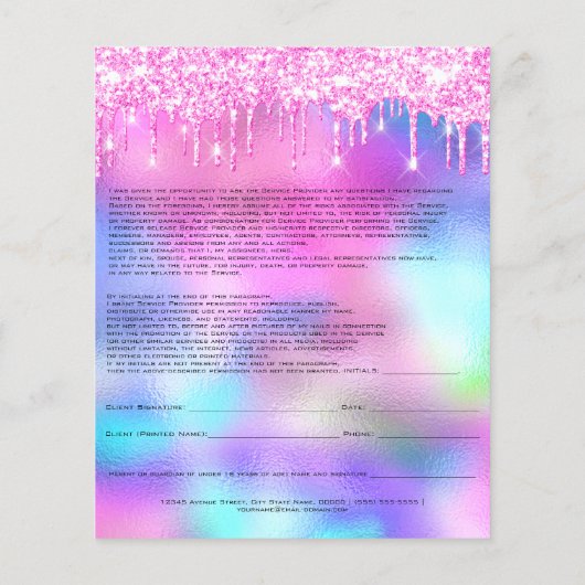 Nails Artist Liability Waiver Rose Rosa Tropfen Flyer (Hinten)