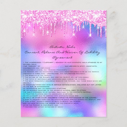 Nails Artist Liability Waiver Rose Rosa Tropfen Flyer (Vorne)