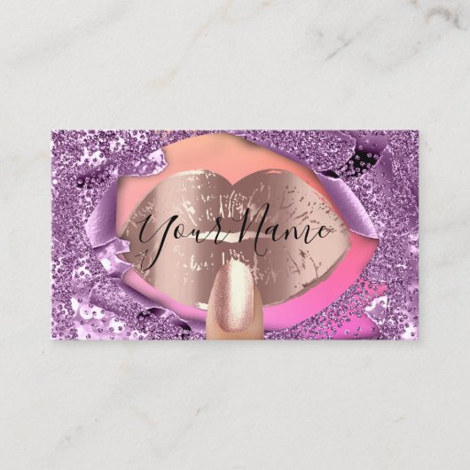 Nails Artist Makeup Rose Lila Kiss Lips Glitzer Visitenkarte (Vorderseite)
