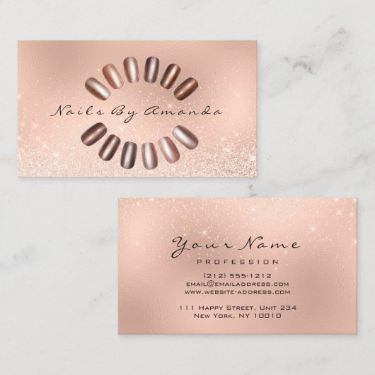Nails Artist Pink Pearly Rose Gold Glitzer Skinny Visitenkarte (Vorne/Hinten)