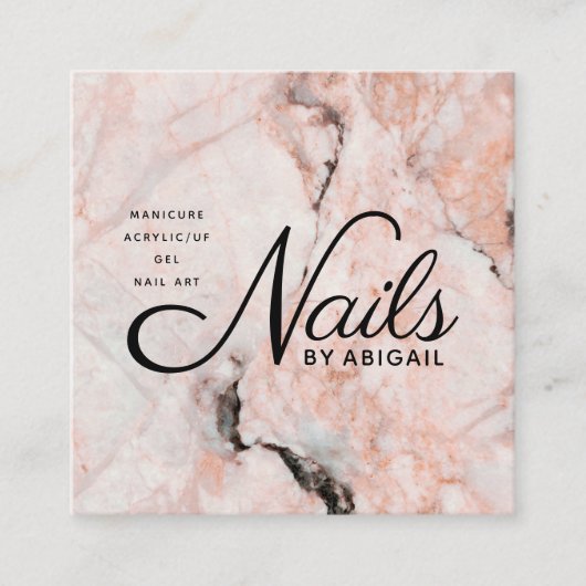 Nails aus weißem Rosenmor nach Website & QR Code P Quadratische Visitenkarte (Vorderseite)