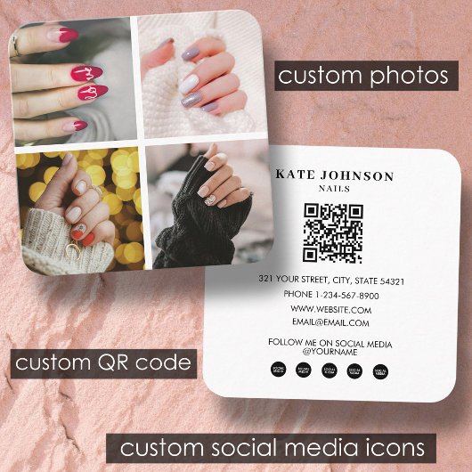 Nails Beauty Salon Nail Artist 4 Fotos QR Code Quadratische Visitenkarte