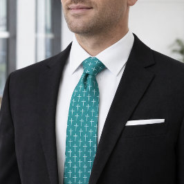 Nails Cross Teal Blue Christian Neck Tie for Men Krawatte