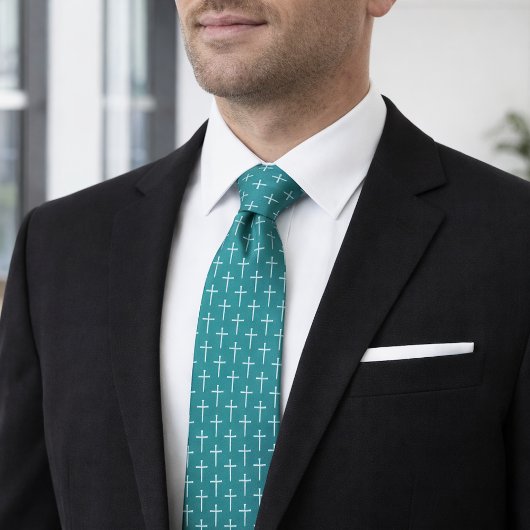 Nails Cross Teal Blue Christian Neck Tie for Men Krawatte