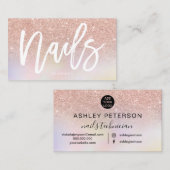 Nails Drehbuch Rose Gold Glitzer Chic holografisch Visitenkarte (Vorne/Hinten)