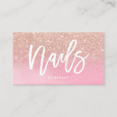 Nails Drehbuch Rose Gold Glitzer Rosa Aquarell Visitenkarte (Vorderseite)