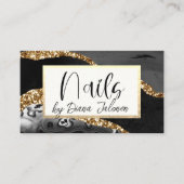 Nails Ernennung Erinnerung Gold Black Marble Visitenkarte (Vorderseite)