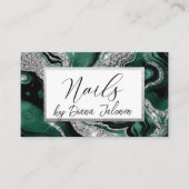 Nails Ernennung Erinnerung Silver Green Marmor Visitenkarte (Vorderseite)