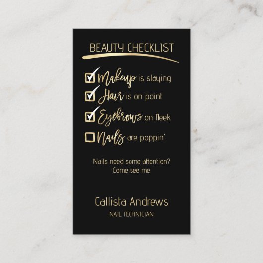 Nails Gold Black Beauty Checklist Business-Logo Visitenkarte (Vorderseite)