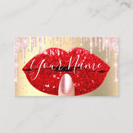 Nails Makeup Artist Pink Tropfens Kiss Lips Rot Visitenkarte (Vorderseite)