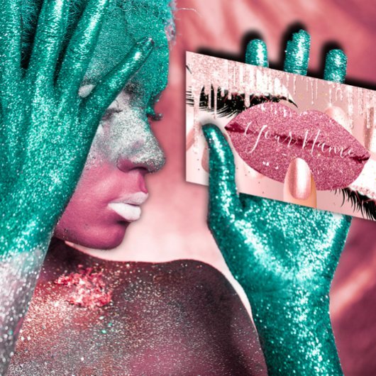 Nails Makeup Artist Rose Kiss Lips Pink Lashes Visitenkarte