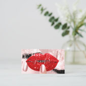Nails Makeup Artist Rose Roter Kiss Lips Pink Lash Visitenkarte (Stehend Vorderseite)