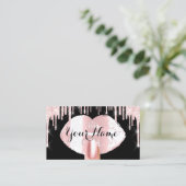 Nails Makeup Artist Rose Tropfens Black Pink Kiss Visitenkarte (Stehend Vorderseite)