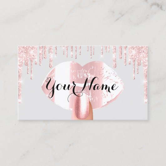 Nails Makeup Artist Rose Tropfens Grau Pink Kiss Visitenkarte (Vorderseite)