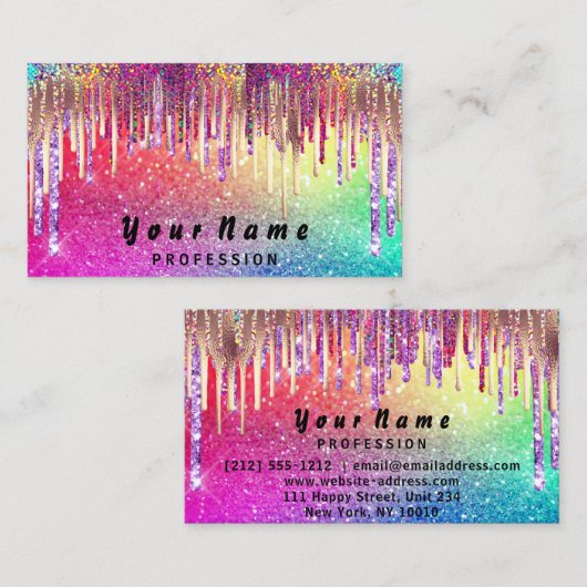 Nails Makeup Lashes Holograph Tropfens Rainbow Visitenkarte (Vorne/Hinten)