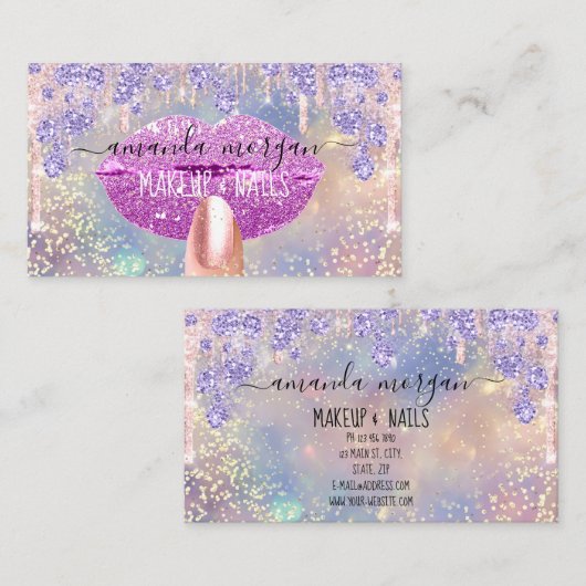 Nails Manicure Makeup Holograph Lips Glitzer Gold Visitenkarte (Vorne/Hinten)