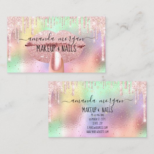 Nails Manicure Makeup Holograph Lips Glitzer Kiss Visitenkarte (Vorne/Hinten)