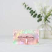 Nails Manicure Makeup Holographic Kiss Lips Pink Visitenkarte (Stehend Vorderseite)