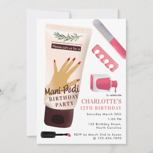 Nails Manicure Pedicure Mani Pedi Girls Birthday Einladung (Vorderseite)