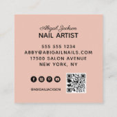 Nails mit weißem Rosenmor nach Name QR Code Peach Quadratische Visitenkarte (Rückseite)