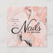 Nails mit weißem Rosenmor nach Name QR Code Peach Quadratische Visitenkarte (Vorderseite)