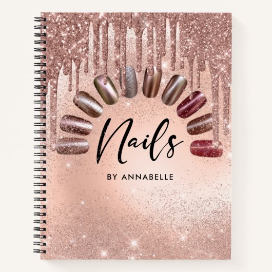Nails Moderne Rose Gold Glitzer Tropfen Termine Notizblock (Vorderseite)