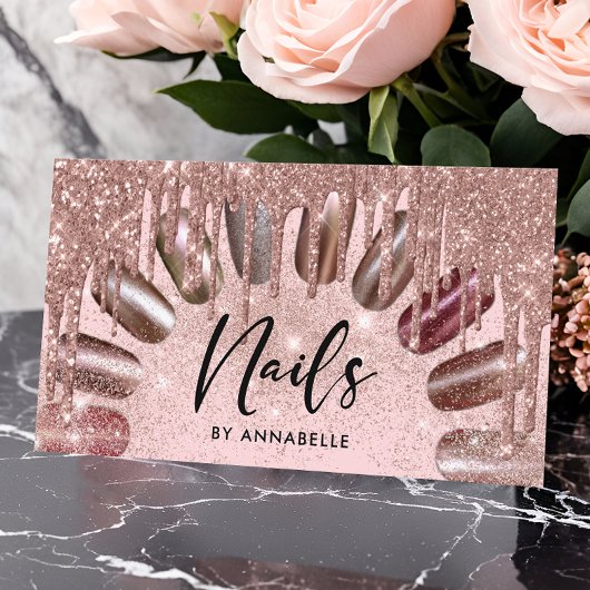 Nails Moderne Rose Gold Glitzer Tropfen Visitenkarte
