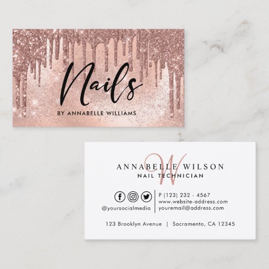 Nails Modernes Rose Gold Visitenkarte (Vorne/Hinten)
