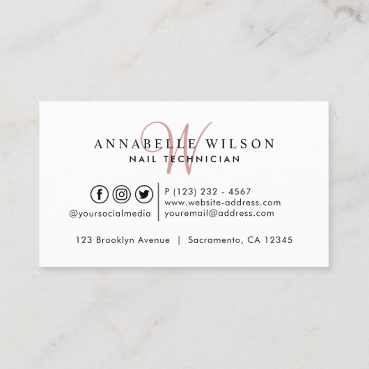 Nails Modernes Rose Gold Visitenkarte (Rückseite)
