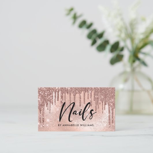 Nails Modernes Rose Gold Visitenkarte (Stehend Vorderseite)