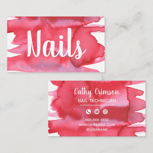 Nails Nageltechniker Wasserfarbe Visitenkarte (Vorne/Hinten)