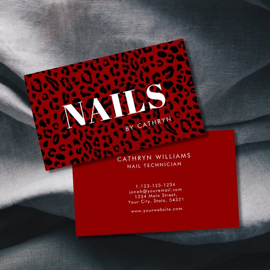 Nails Red Animal Print Nail Techniker Visitenkarte