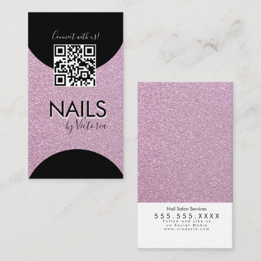 Nails Salon Beauty Artist QR Code Imitate Glitzer Visitenkarte (Vorne/Hinten)