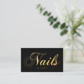 Nails Script Calligraphy Black & Gold Visitenkarte (Stehend Vorderseite)