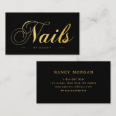 Nails Script Calligraphy Black & Gold Visitenkarte (Vorne/Hinten)