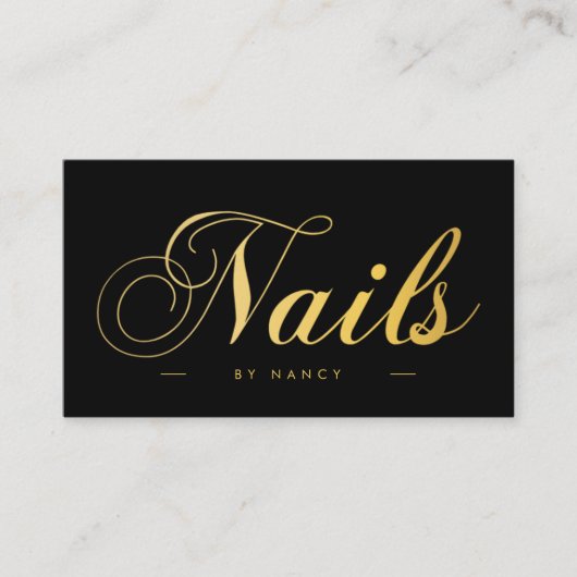 Nails Script Calligraphy Black & Gold Visitenkarte (Vorderseite)