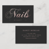 Nails Script Calligraphy Rose Gold Glitzer Visitenkarte (Vorne/Hinten)